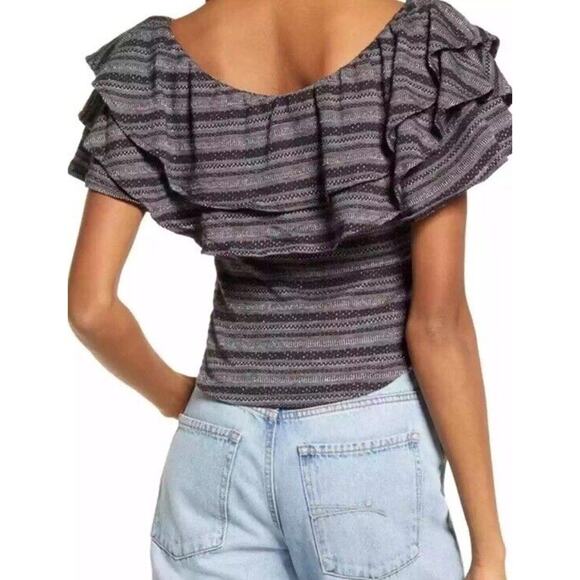 Free People Womens Heirloom Ruffle Black Combo Blouse Size Medium - Picture 8 of 8